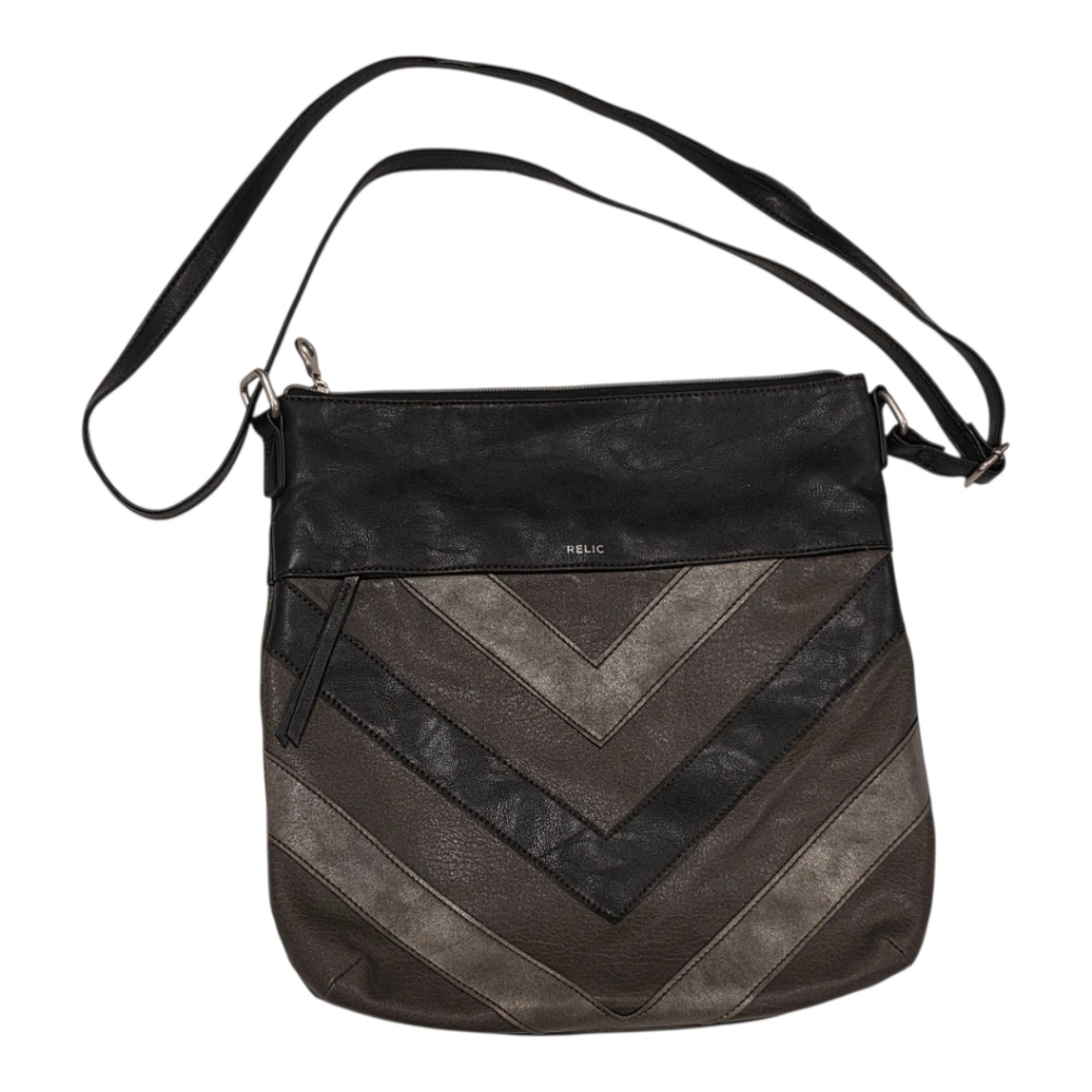 Relic Sophie Chevron Boho Crossbody Bag Contemporary Black Grey Silver Vegan